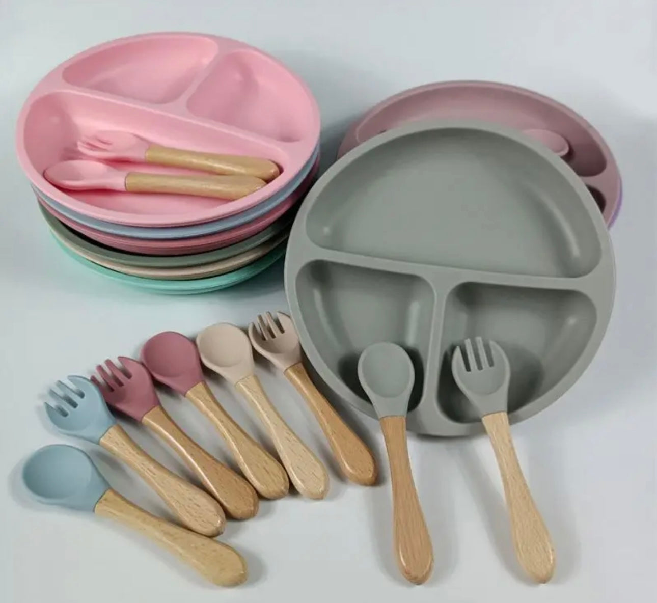 Suction Divided Plate with Spoon & Fork